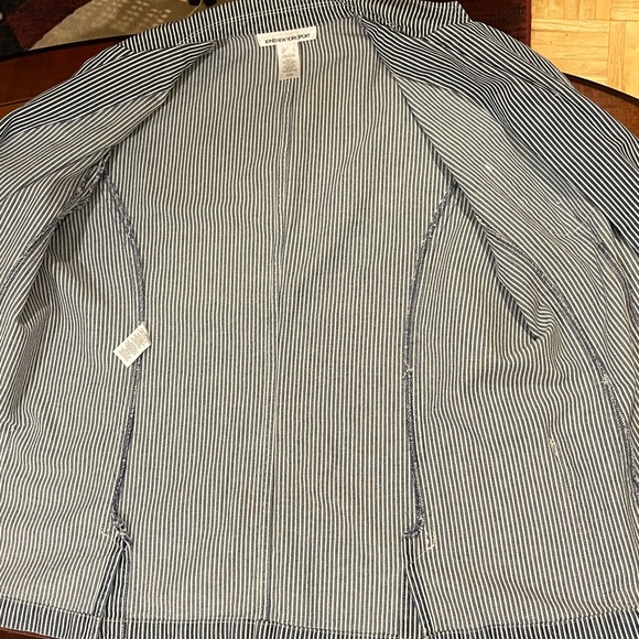 Jones New York Sport blue & white striped denim jacket 100% cotton. 3 pockets. L - Picture 13 of 13